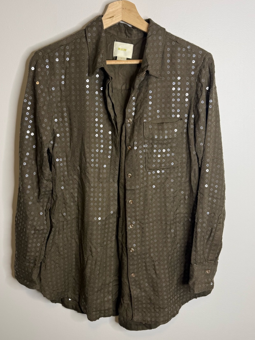 Maeve Anthropologie Arwa button up shirt with sequins small brown